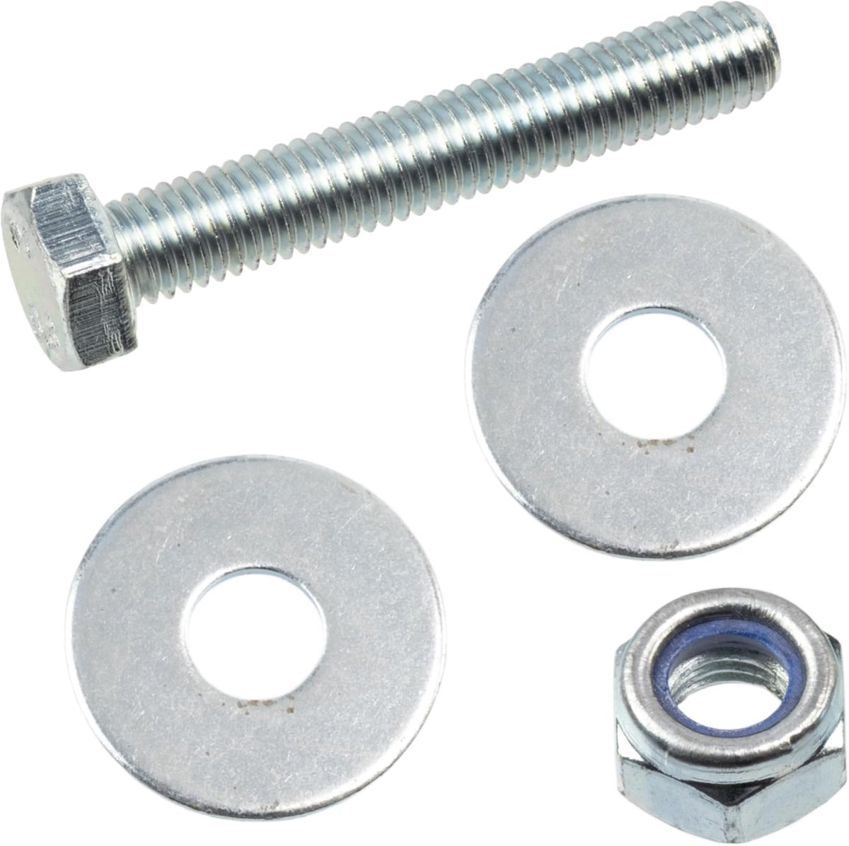 - Set van 20 M8x50 mm zeskantbouten + 40 brede ringen + 20 M8 zeskantige zelfborgende moeren | Voor huishoudelijke projecten, renovatie en lichte reparatie | staal