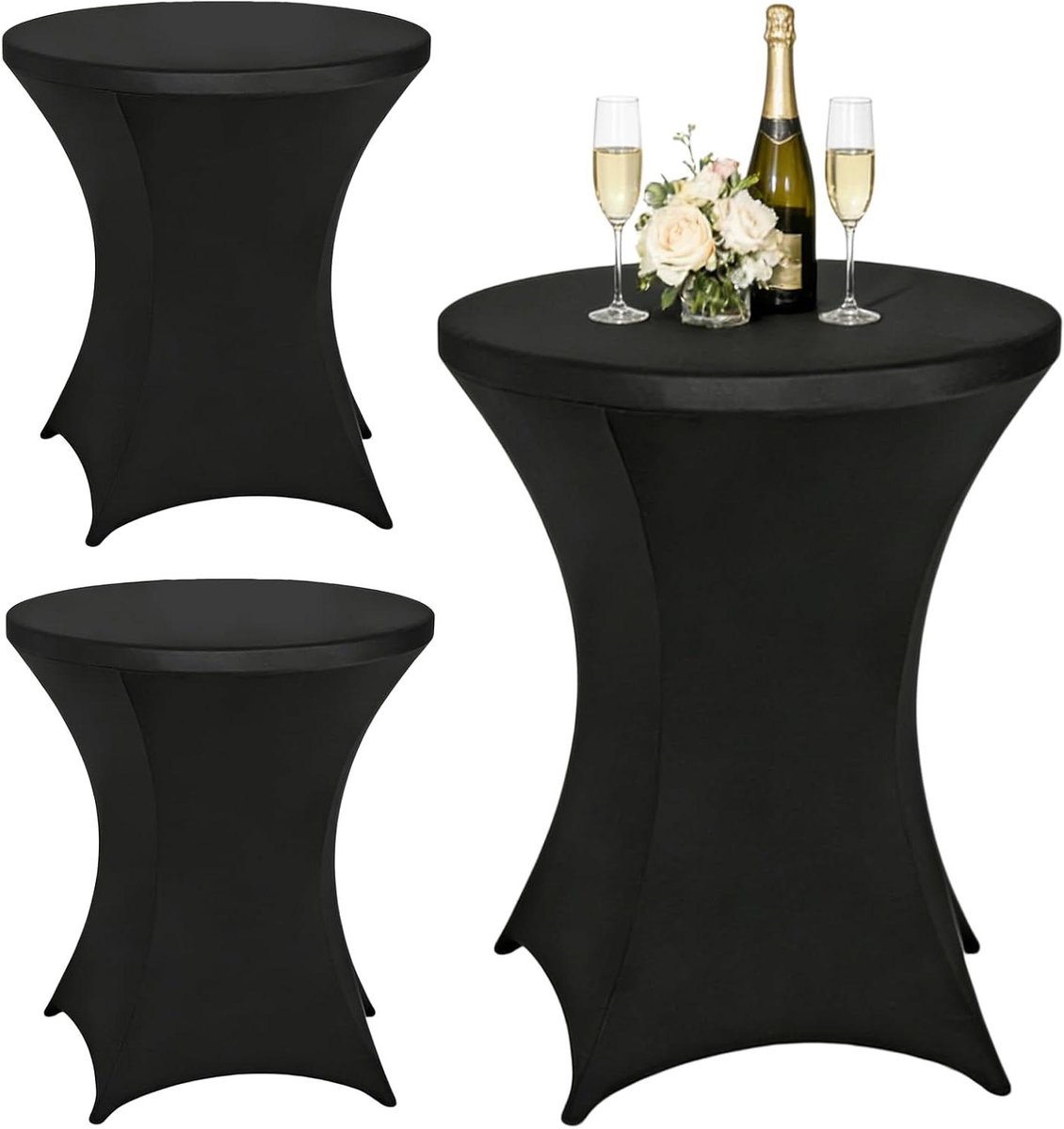 Statafelhoezen Set - Bistro tafelkleden - Evenementen Decoratie - Kreukbestendig Polyester - 3 stuks - Zwart