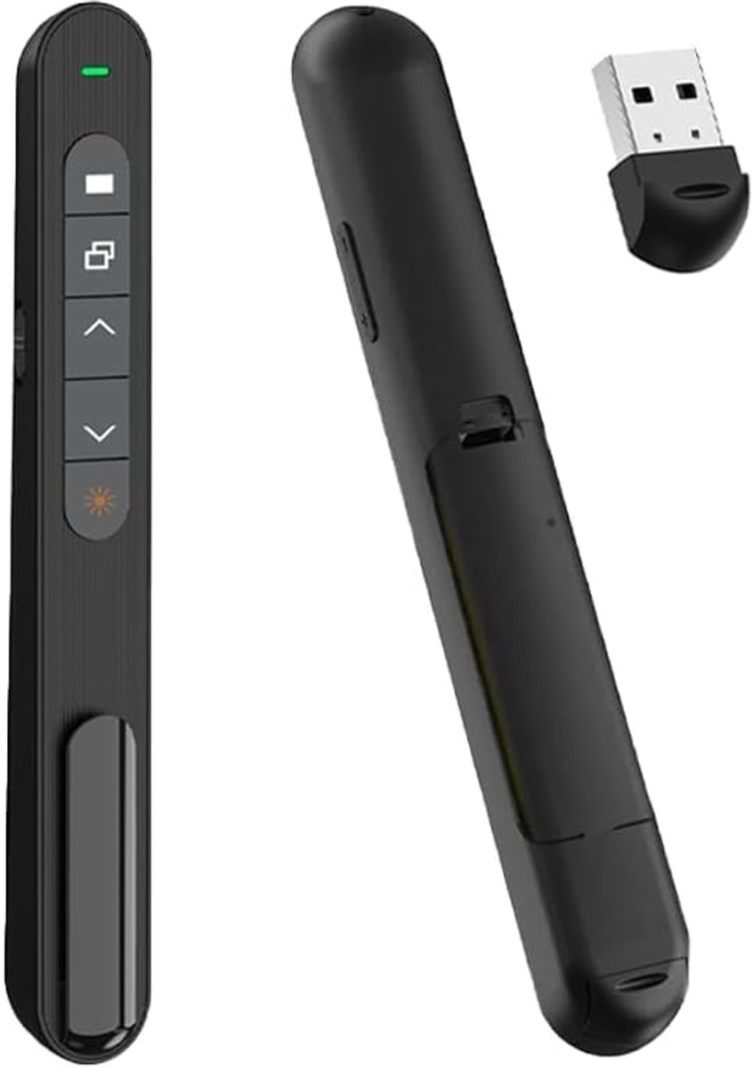 Controlador de Presentaciones Inalámbrico: Control Remoto Universal para PowerPoint, Keynote, Google Slides, PDF, Word - Plug&Play, Compatible con Windows/Linux, Alcance de 30 Pies, Láser Rojo Potente