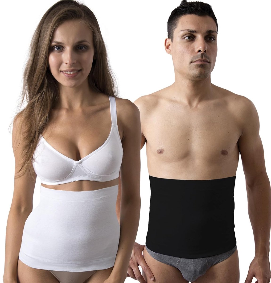 - 711 Compressiebank van katoen voor dames en heren, lendensteun, elastische buikband, antiallergische rugband, hoogte 27 cm (XXXL, wit)