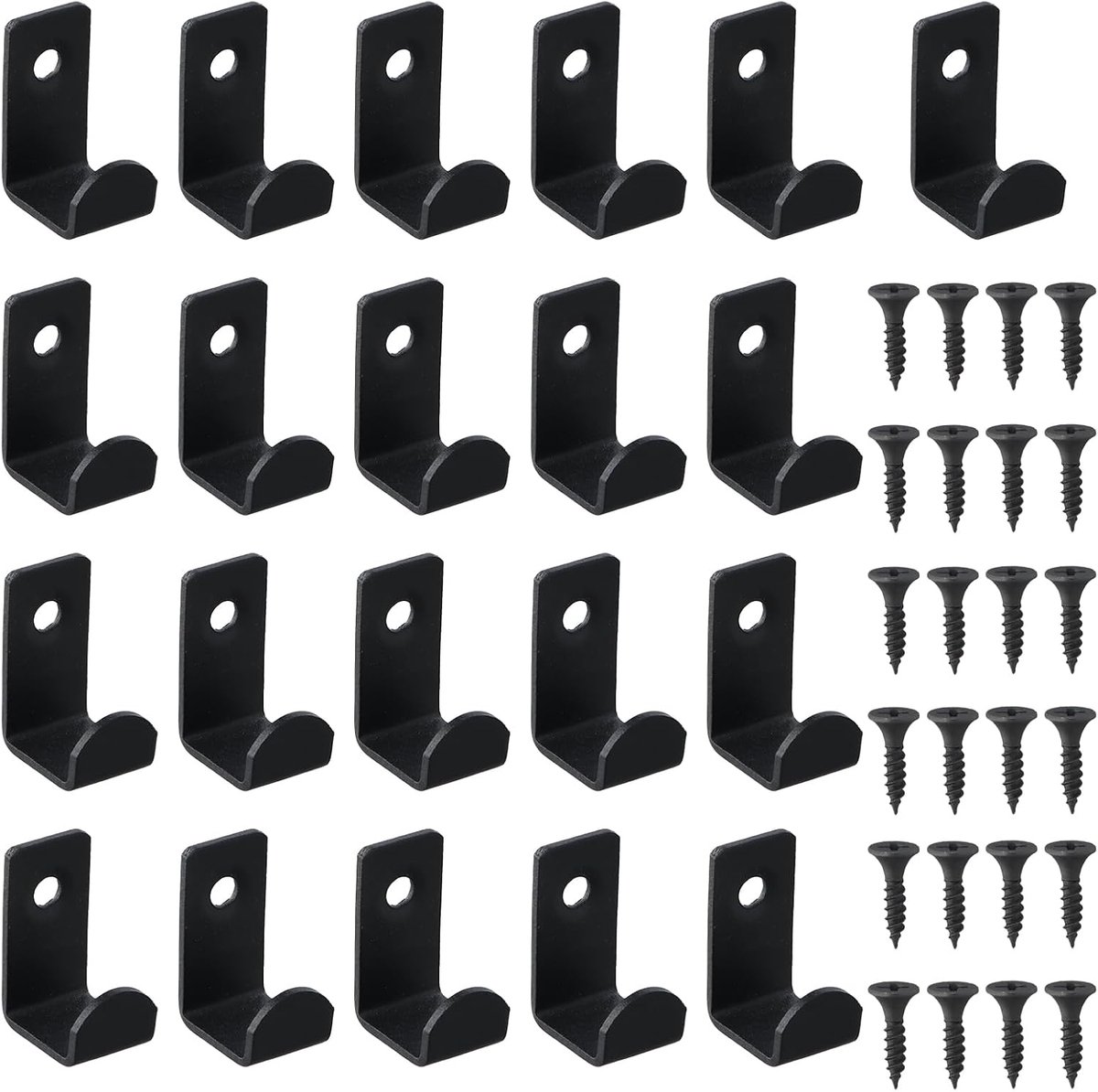 21 stuks garderobehaken met schroeven, roestvrij staal, L-vormige kledinghaken, zwarte wandhaken voor slaapkamer, badkamer, keuken, kledingkast