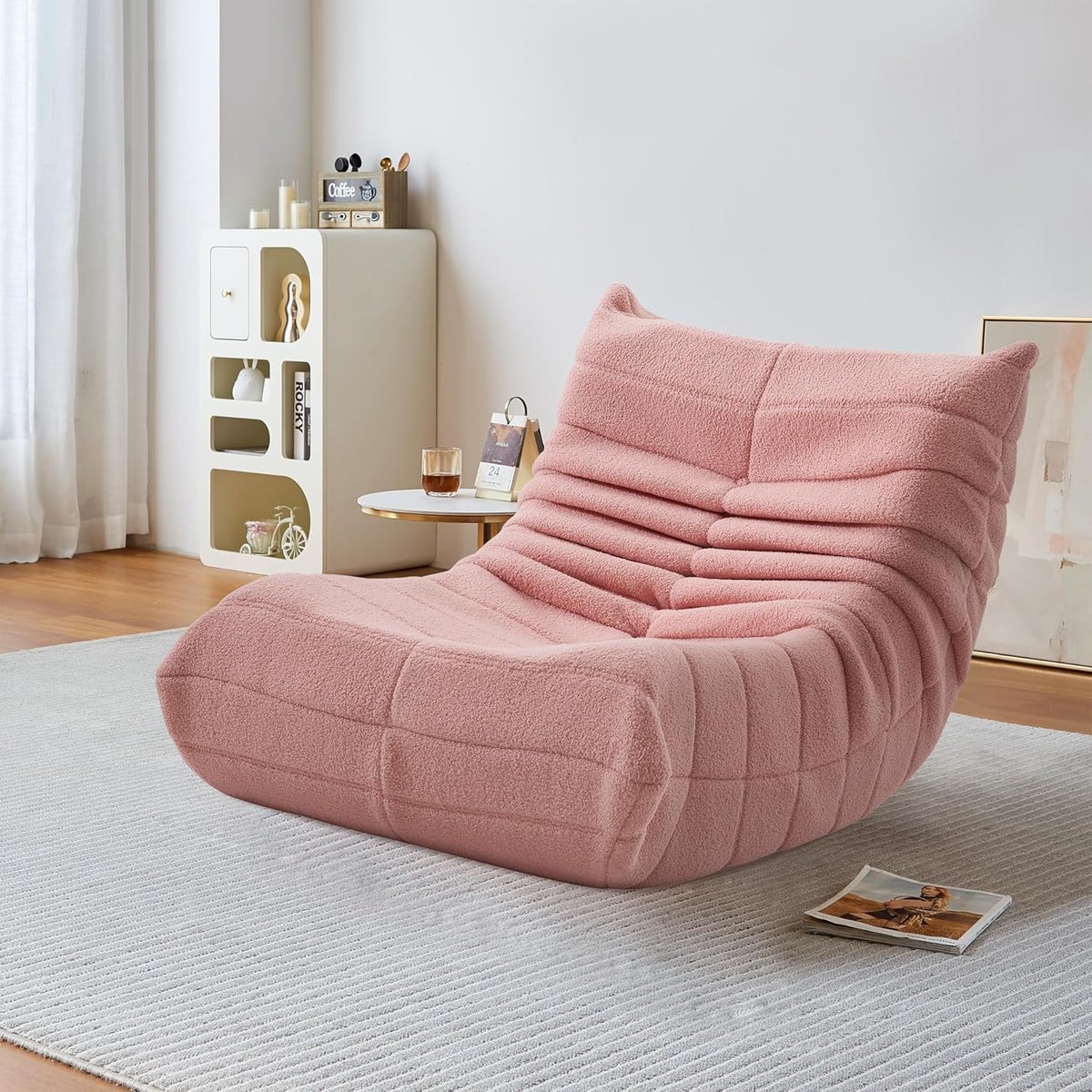 Zitzak XXL voor knuffelhoek, gaming-zitzak, fauteuil, Bean Bag design van lamswol, sofa, vloerbank, relaxstoel of vloerkussen, grof vloerstoel, vloerstoel, roze