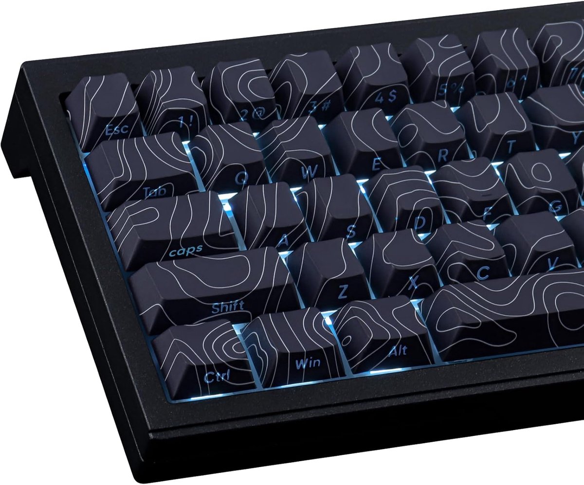 Aangepaste PBT Keycaps Set - 135 Toetsen Cherry Profiel, Dye-Sub Zwart Topografische voor MX Schakelaars, ISO/ANSI UK Layout Mechanische Toetsenborden