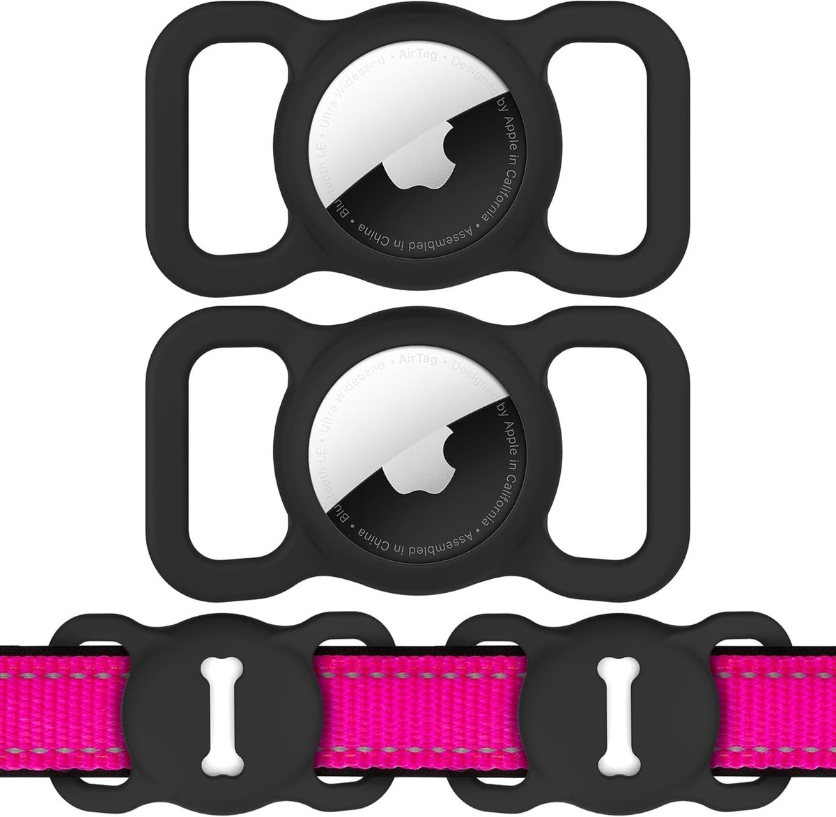 Hondenhalsbandhouder voor AirTag, 2 stuks GPS-hoesjes voor honden, siliconen, anti-verlies, huisdiertracker, halsband waterdicht aanhanger en licht, compact formaat, GPS-beschermhoezen, accessoires,