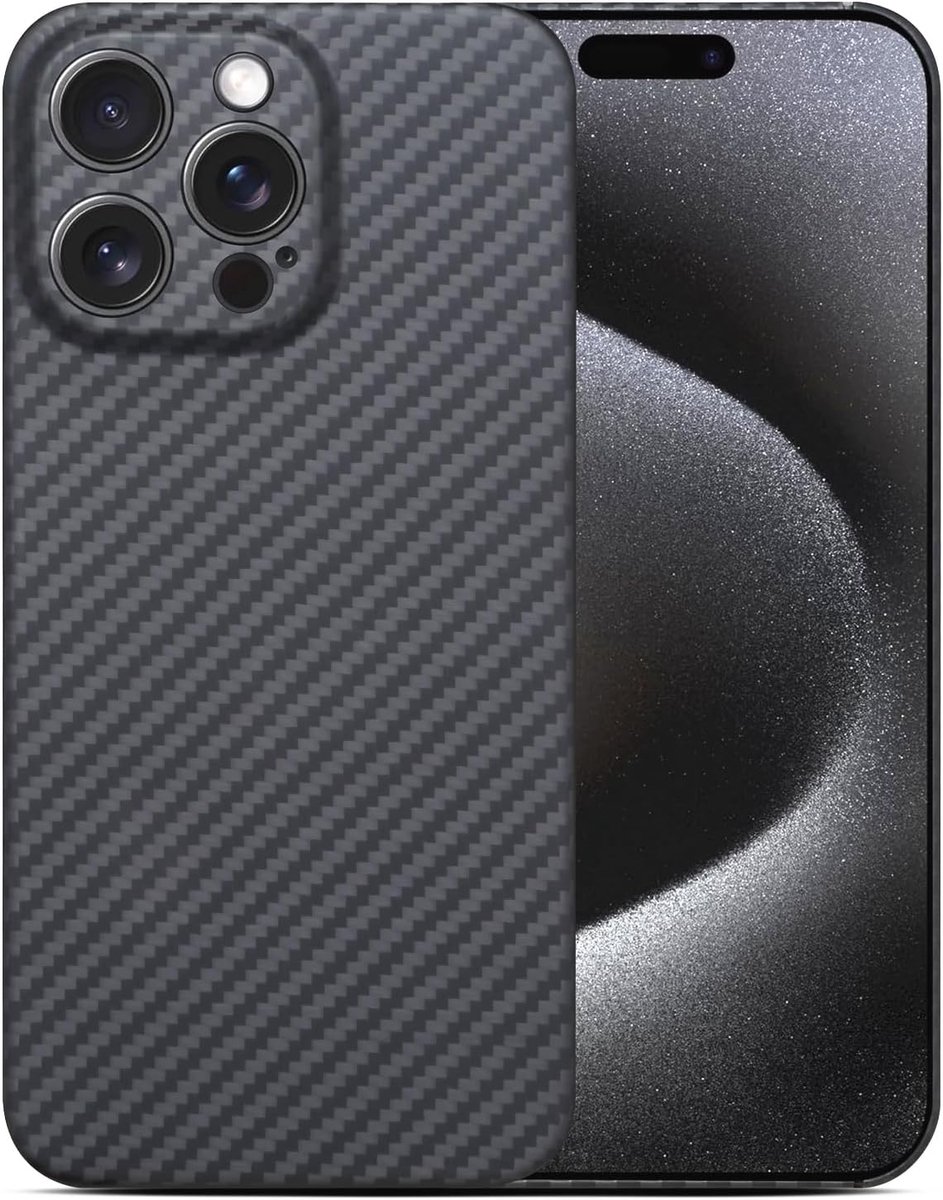 Aramid Koolstofvezel Hoesje voor Apple iPhone 16 pro max, Volledige Camera Bescherming Zwart