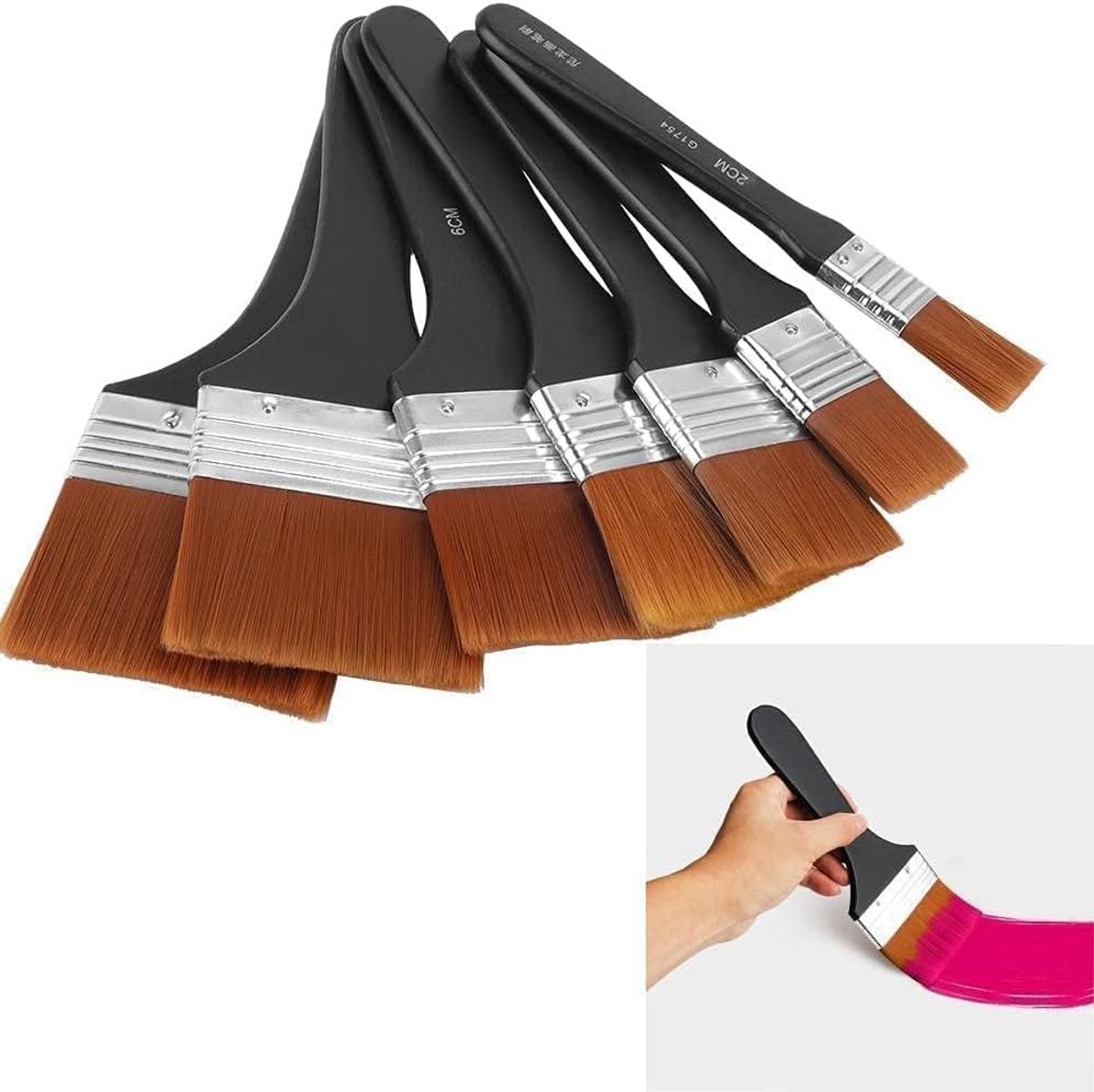 7 stuks Artiest Flat Paint Brush, Professional Painting Brushes, Durable Bristle for Gesso, Acrylic, Oil, Watercolor