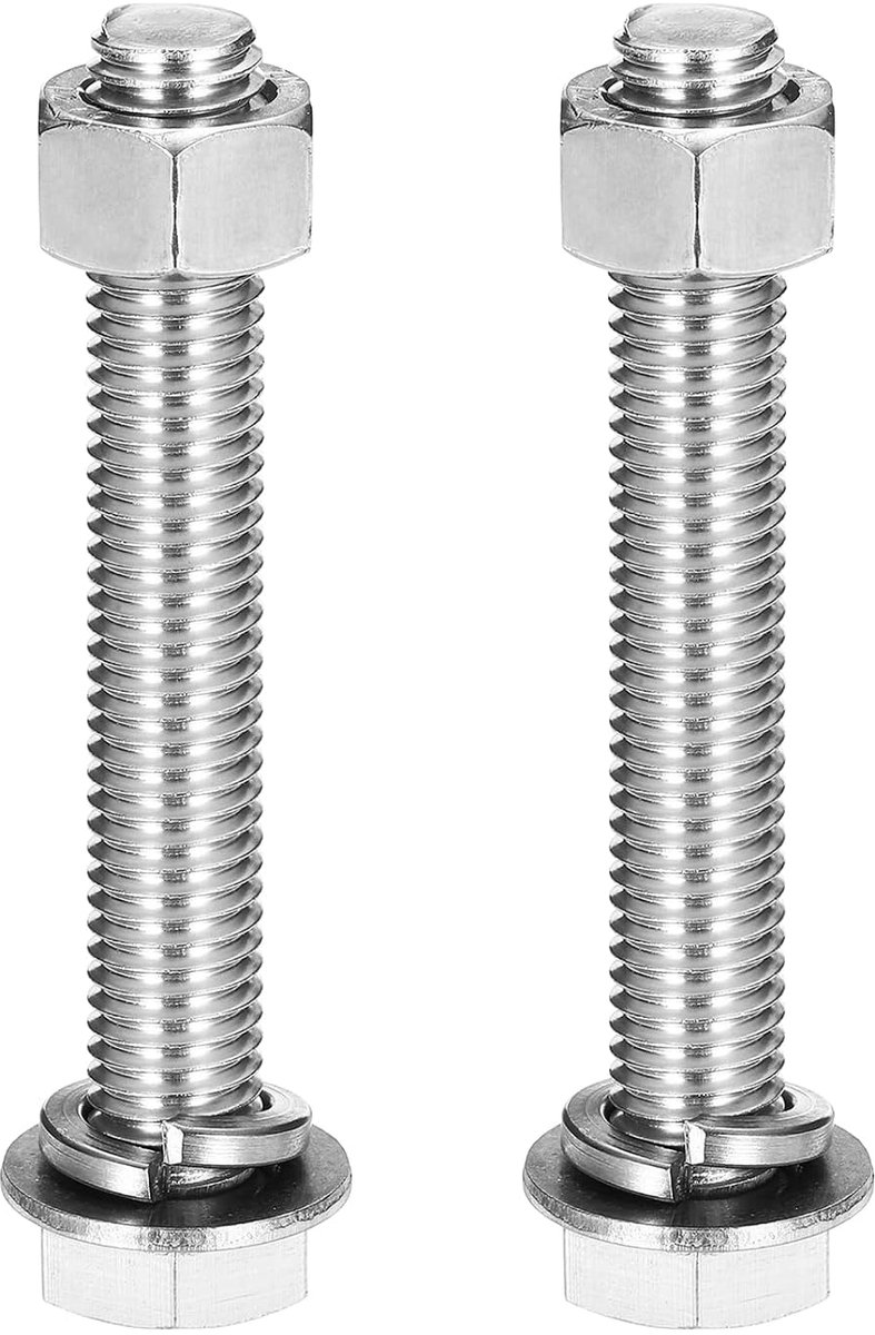 Set van 2 zeskantschroeven van roestvrij staal 304, M12 x 80 mm, met moeren, platte sluitringen en blok, complete schroefdraad, voor thuis, elektronica
