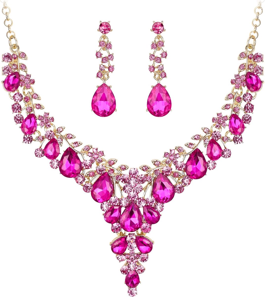 FAITH Oostenrijkse kristallen bruiloft damessieraden ketting en oorbellen set heldere bloem waterdruppel zilveren toon