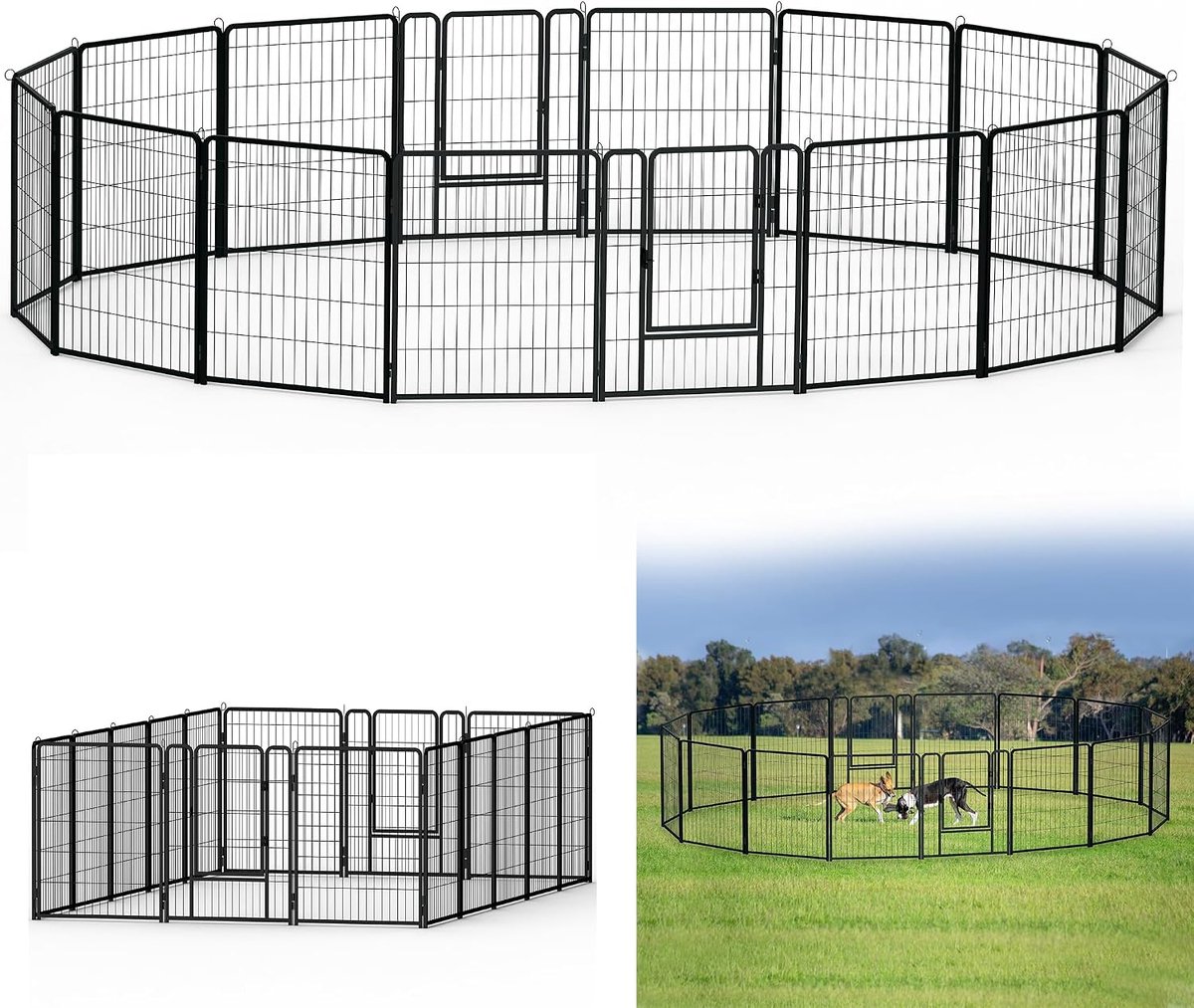 16-delig, 80 cm hoog, met deuren en grondankers, automatische vergrendeling, box voor konijnen, honden, kleine dieren