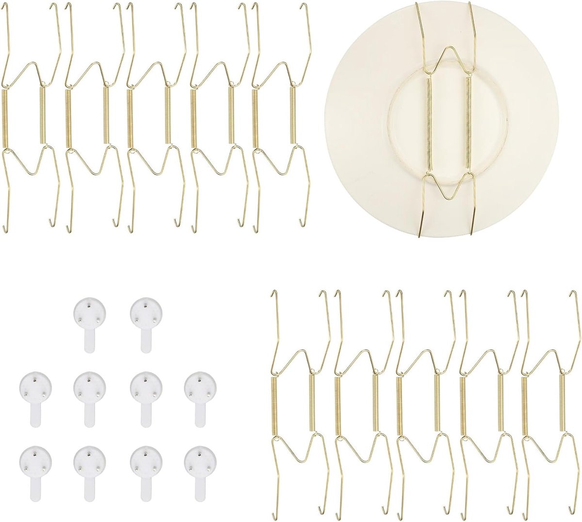 10 stuks bordenhouders 20 cm universele onzichtbare roestvrijstalen bordenhouder voor de muur W-vormige houder met spoorloze spijker voor decoraties goud