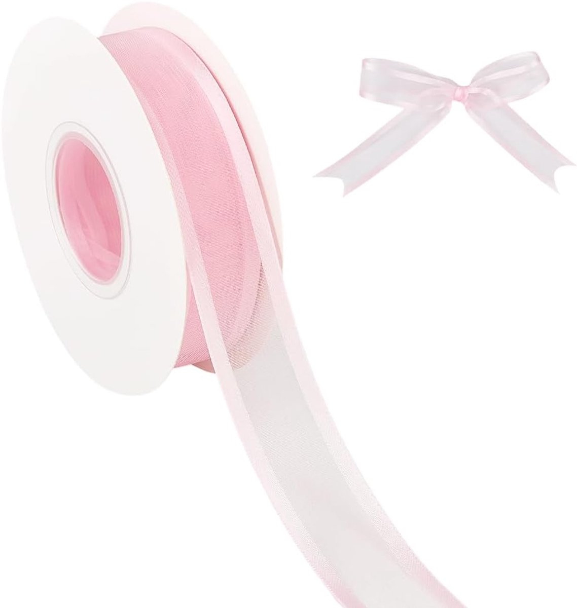 22,86M 25mm Roze Organza Transparant Mesh Polyester Stof Zijde Versiering Chiffon Linten Voor Naaien Maken Boeket Geschenkverpakking Pakket Party Supply