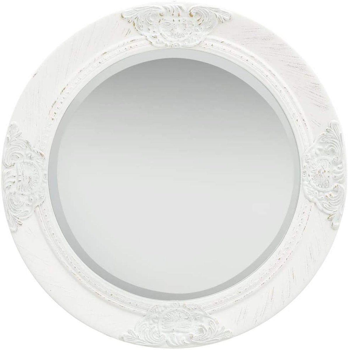 Wandspiegel badkamerspiegel gangspiegel deurspiegel, spiegel barok decoratieve spiegel met montagehaken, wit rond 50 cm