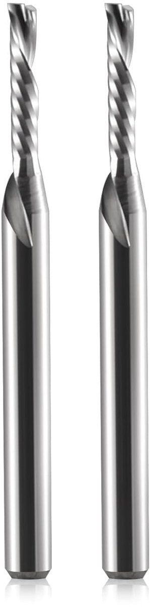 1/8 inch schachtdiameter 2 mm CED 10 mm CEL 1 groef Enkelgroef Downcut spiraalvormige frees CNC-frees voor acryl, PVC, MDF, aluminium, 2 stuks