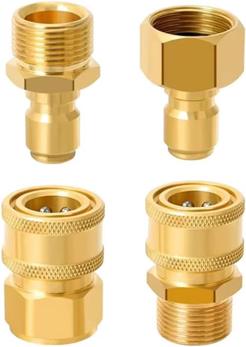 4 stuks M22-14mm naar 1/4 inch hogedrukreiniger adapterset hogedrukpistool snelkoppeling autowasslang conversiefitting koperen hogedrukreiniger adapterset