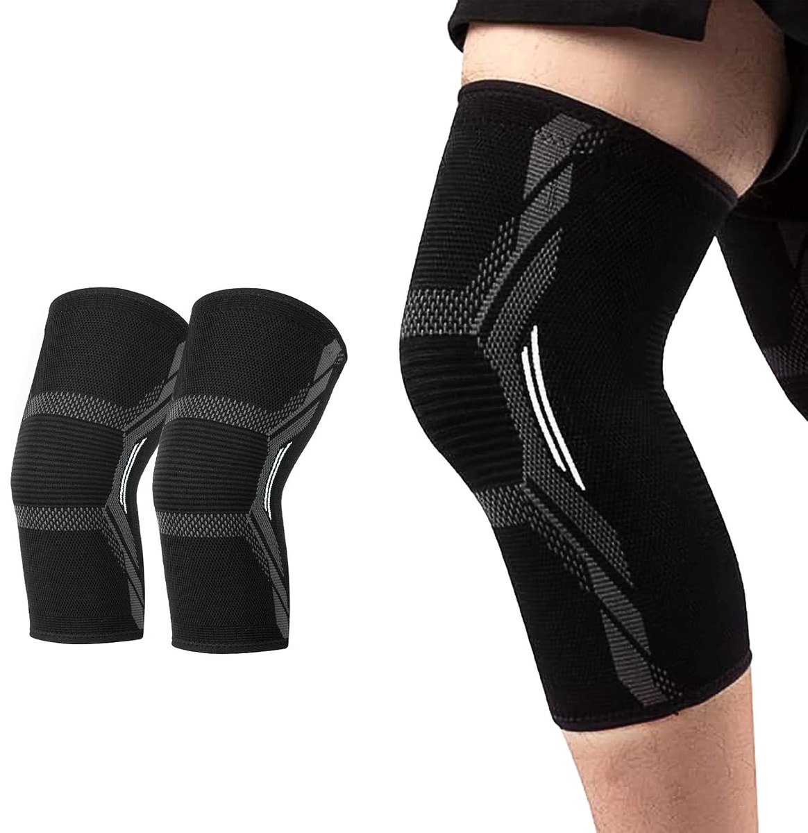 Kniebrace, set van 2, kniebandage voor mannen en vrouwen, compressie-kniebandages, kniebandage voor artrose, meniscus, sport, ACL, hardlopen, gewichtheffen (L, zwart)