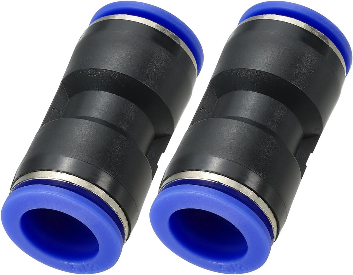 5/8 inch Push to Connect fittingen, 2 stuks kunststof luchtleiding slangfitting snelsluiting pneumatische connectoren rechte unie twee-weg koppeling voor buis, blauw