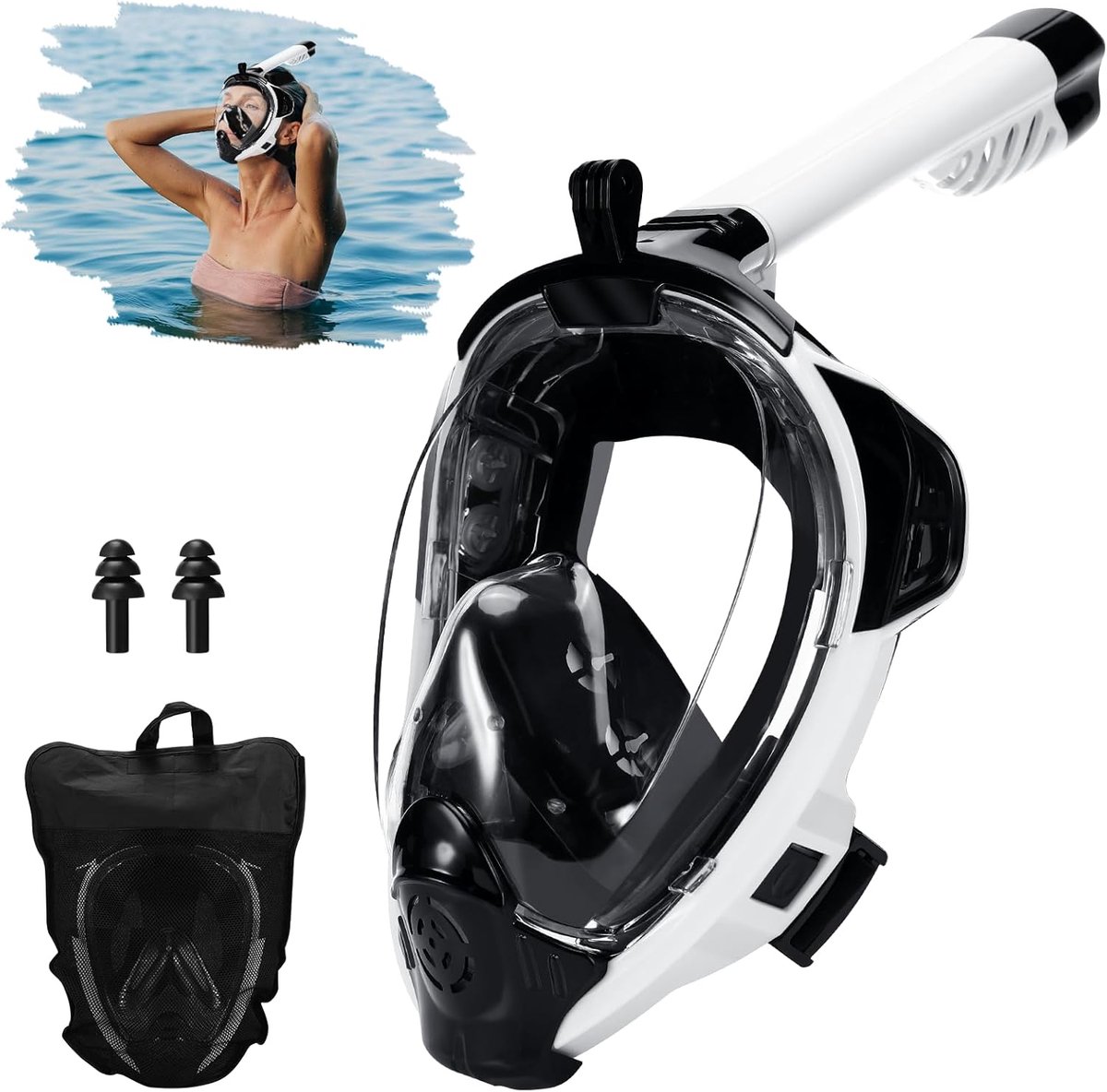 Snorkelmasker, duikmasker voor volwassenen, 180° panoramisch zicht met camerapositie, Hd-anti-condens, snorkeluitrusting, voor jongeren en volwassenen