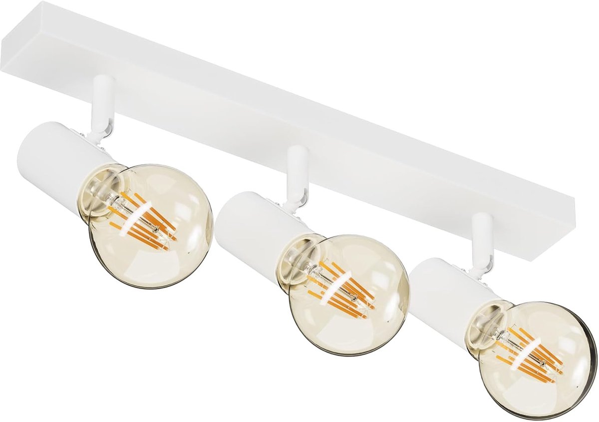 Plafondspot, 3 lichtpunten, E27, vintage, industrieel, retro, draaibaar, voor keuken, slaapkamer, woonkamer, hal, wit, 39 cm, zonder lampen