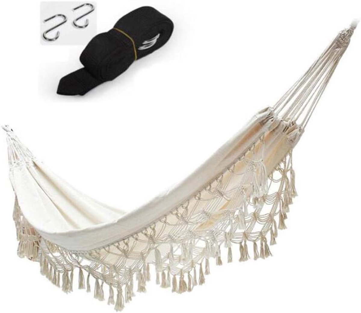 Opknoping Hangmat Boho Style Braziliaanse Macrame Fringed Dubbele hangmat Net Swing Chair Indoor Camping Hangmatten (Color : B, Size : 200x150cm)