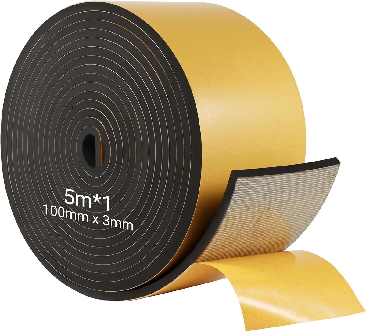 5 m afdichtingstape, zelfklevend, zwart schuimplakband, schuimrubber, zelfklevend, 100 mm x 3 mm, schuimrubberen afdichting, voor oude deuren en ramen