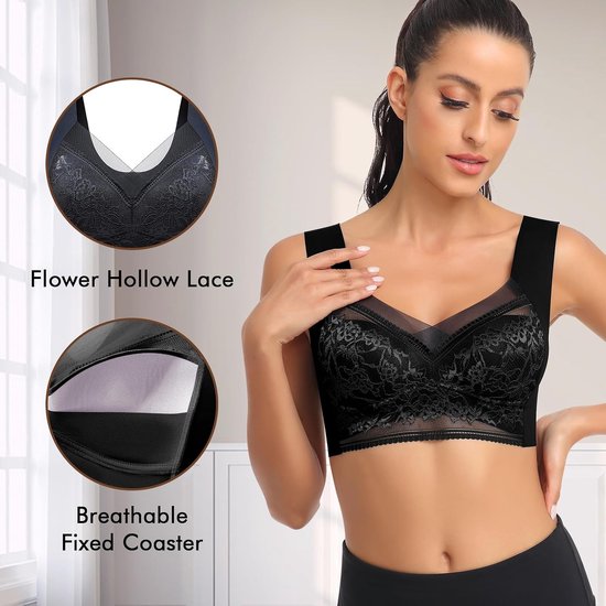 BH Kant Vrouwen Zonder Beugel Bustier Gewatteerde Dames Wireless Minimizer Push Up T-shirt Bh Comfit Slaap Trek Bra Ademend Zachte Cups Brede Bandjes Full Cup Beha — afbeelding 3