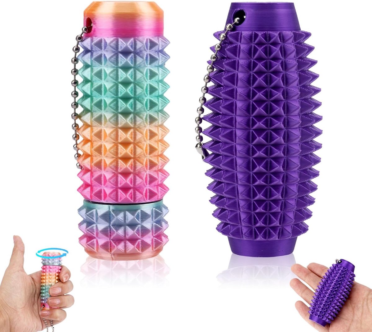 2st Spiky Grippie Stim Sleutelhanger, Mini Kalmerend Sensorisch Fidgetspeeltje in de Zak Creatieve Geschenken Set van Stekelige Massagers voor Vrienden Collega’s Ontspanning
