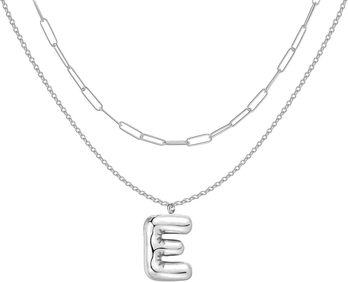 faith Ketting met initiaal letters, ballon, ketting, schakels, roestvrij staal, dubbellaags, hanger, letter blaas, voor dames, trendy mode