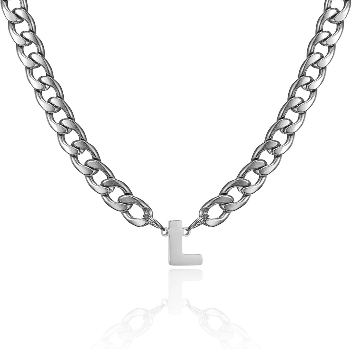Ketting met letters, halsketting voor heren, roestvrij staal, pantserketting, zilver en goud, met A-Z letterhanger, sieraad, cadeau, gepersonaliseerd voor mannen, 50 cm