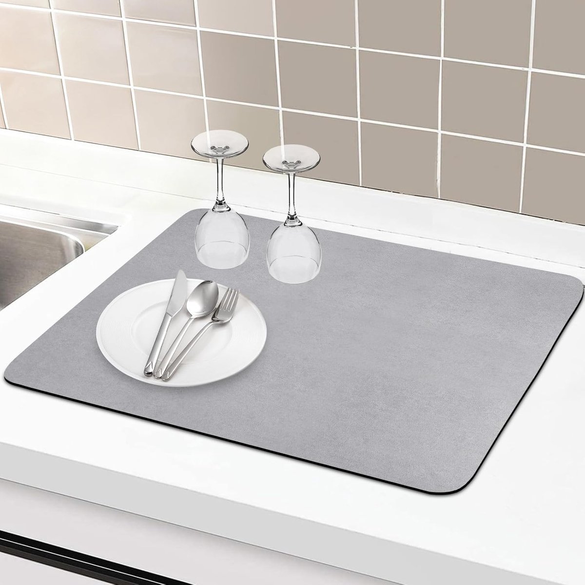 Afdruipmat 40 x 50 cm - Absorberend diatomiet - Antislip rubberen achterkant - Voor het drogen van servies - ShopVlot