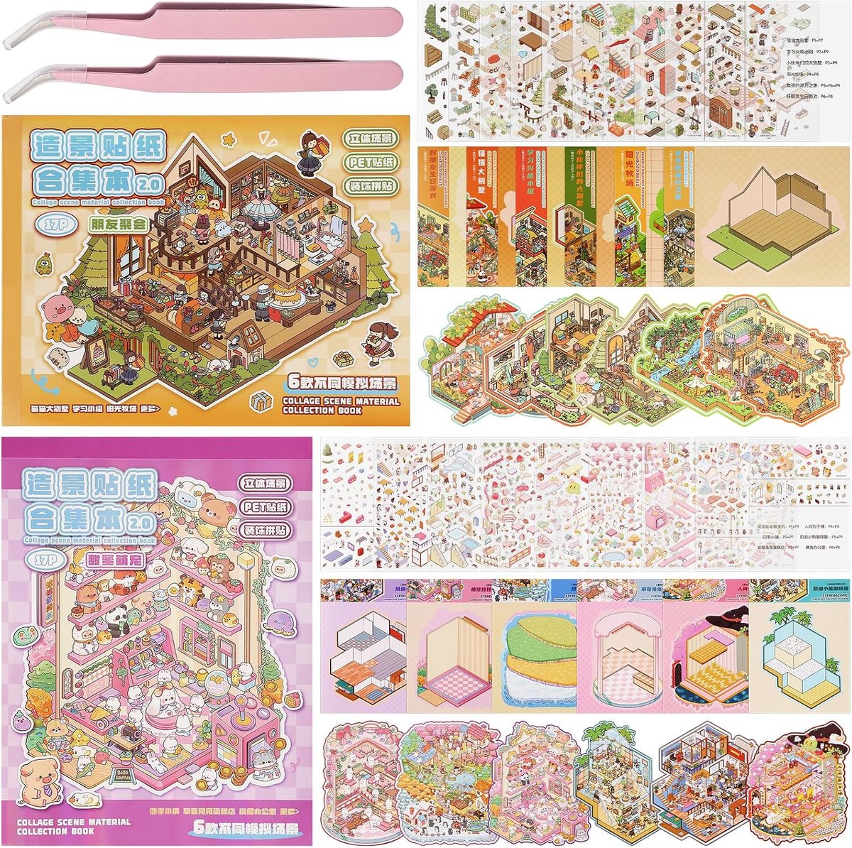 DIY 3D Home Stickers - Set van 12 Scènes - Inclusief 2 Precision Tweezers - Creëer je eigen miniatuur wereld - ShopVlot