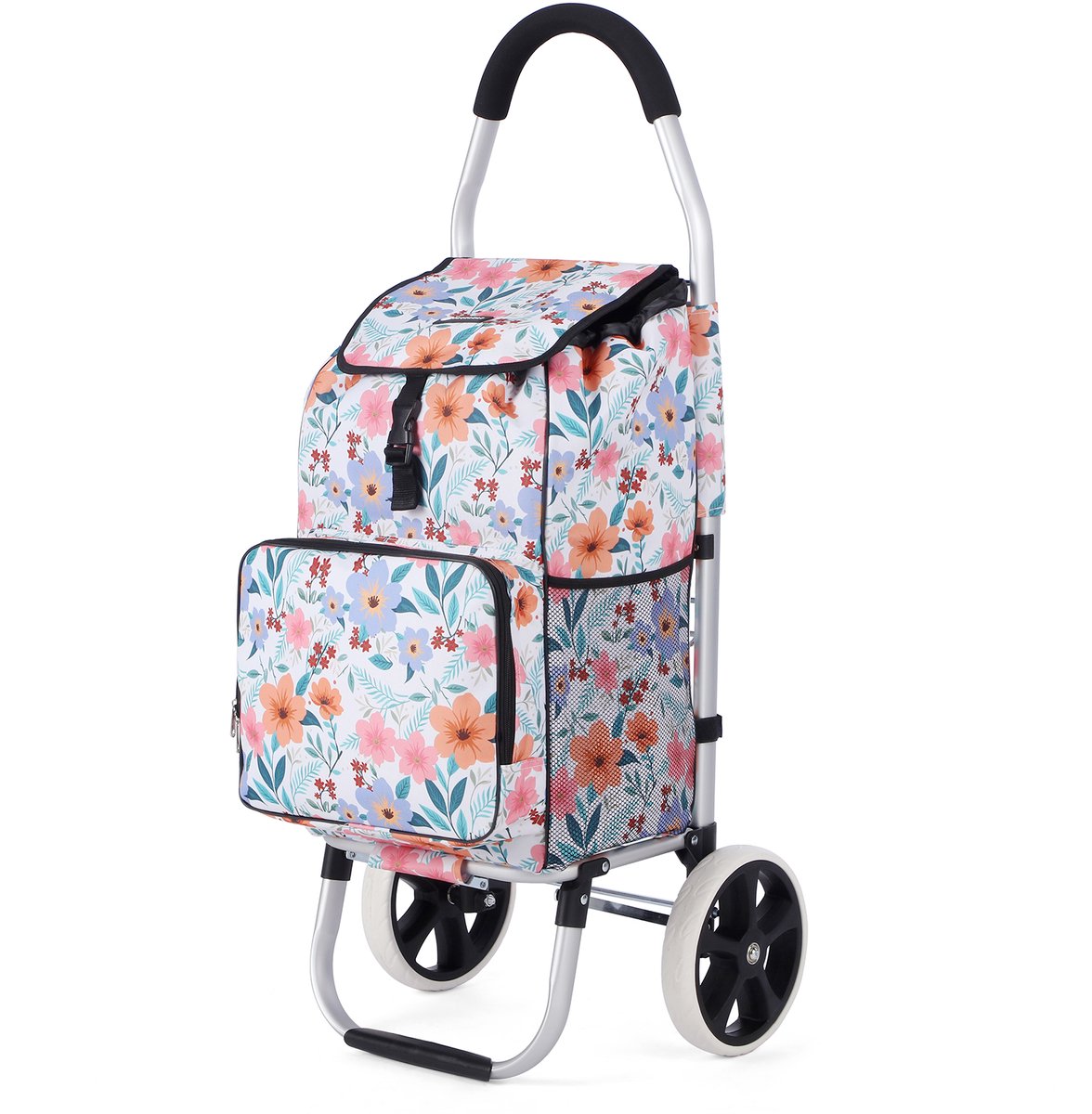 Packaway Boodschappentrolley 45L met Koelvak - Boodschappenwagen met Grote Wielen - Steekwagenfunctie - Waterafstotend - Pastel Blossom