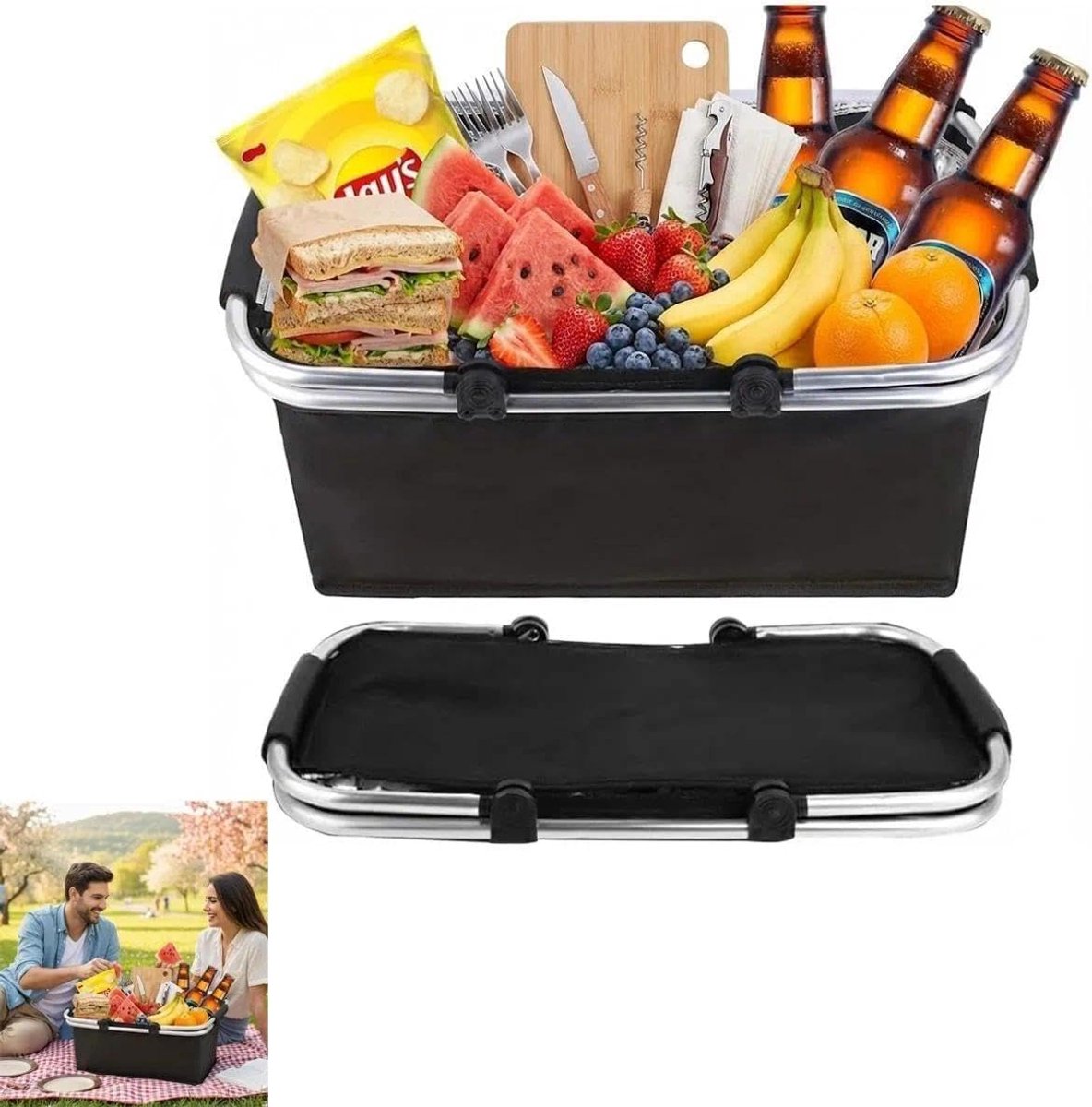 Boodschappenmand opvouwbaar 47 liter - thermo koelbox - draagbare mand - ideaal voor picknick - ShopVlot