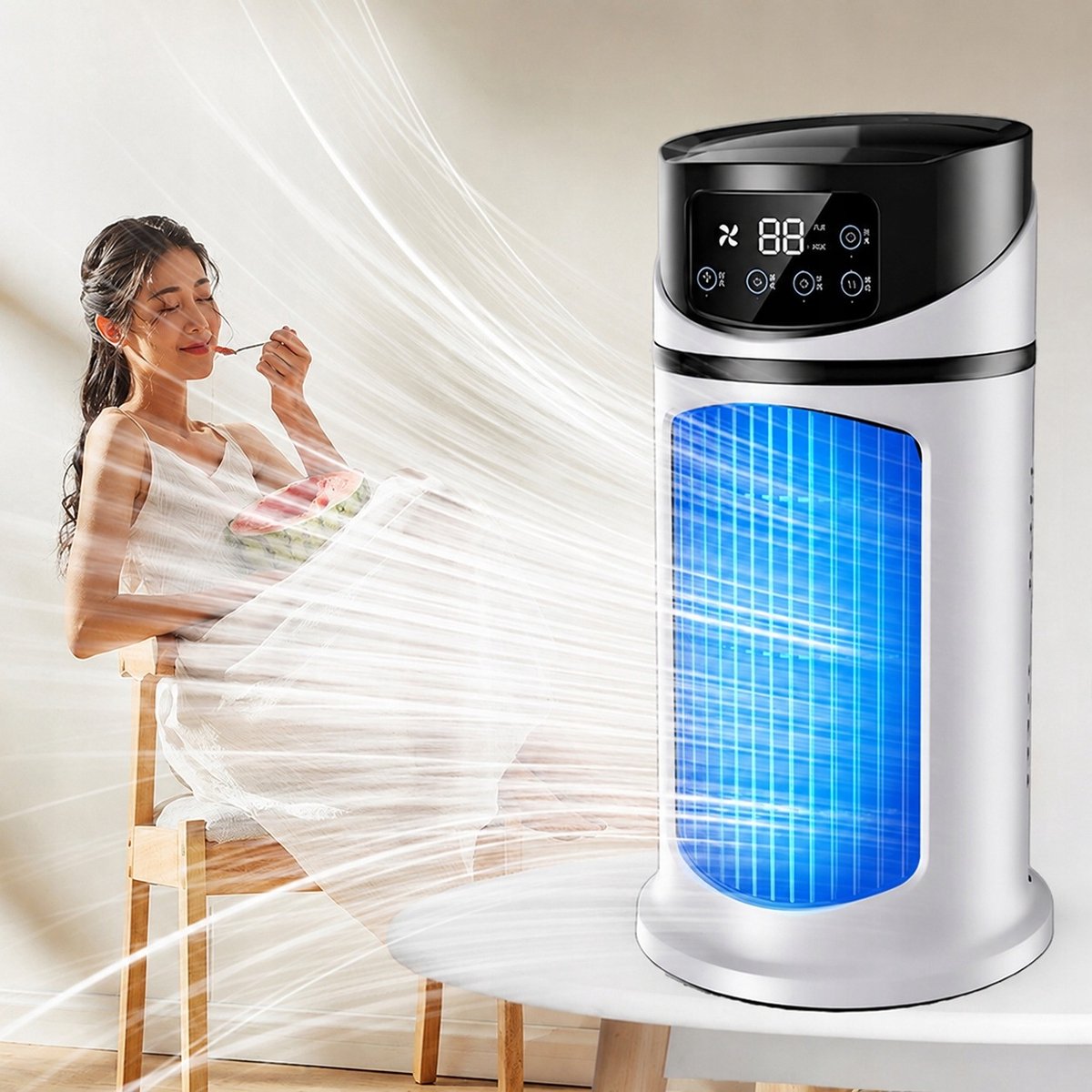 Draagbare Airco - Torenventilator - Mobiele Aircooler - Ventilator Staand - Tower Fan - met Nevelkoeling & Timer - 6 Snelheden - 300 ml - USB - Persoonlijke Koeler - Voor Slaapkamer & Woonkamer & Kantoor – foto 2