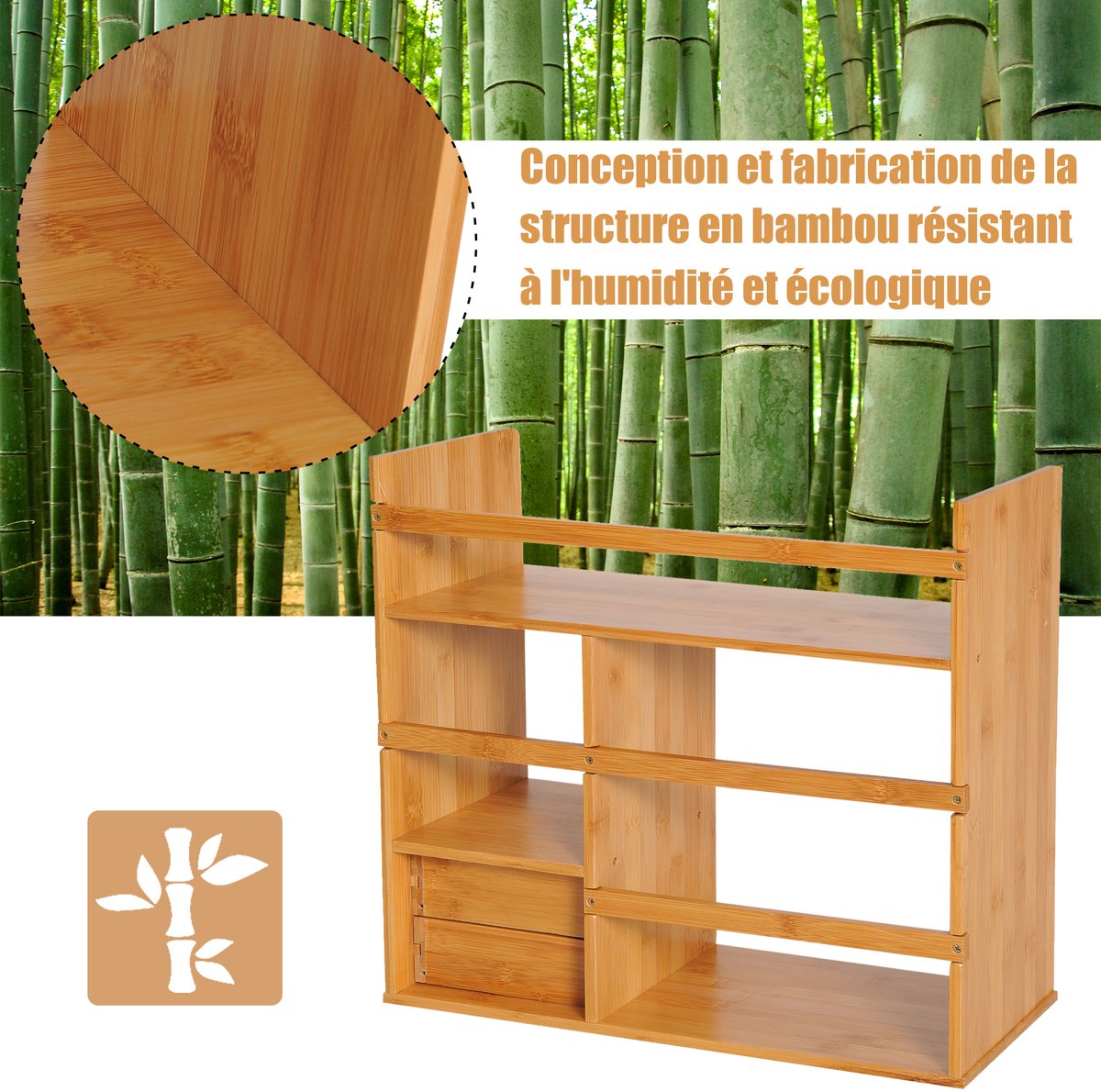 Bureau-organizer - modulair - ruimtebesparend - verstelbaar - natuurlijk bamboe