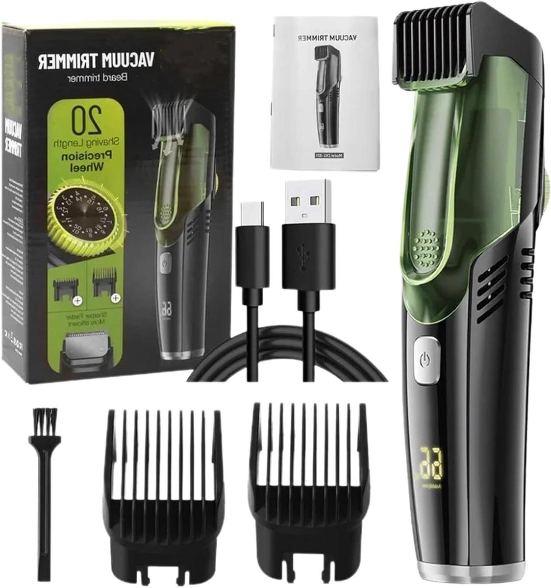 Baardtrimmer met Zuigfunctie - Gezichtsbeharing Trimmer - Precisie Trimmen - IPX6 Waterdicht - 423 g - Zwart