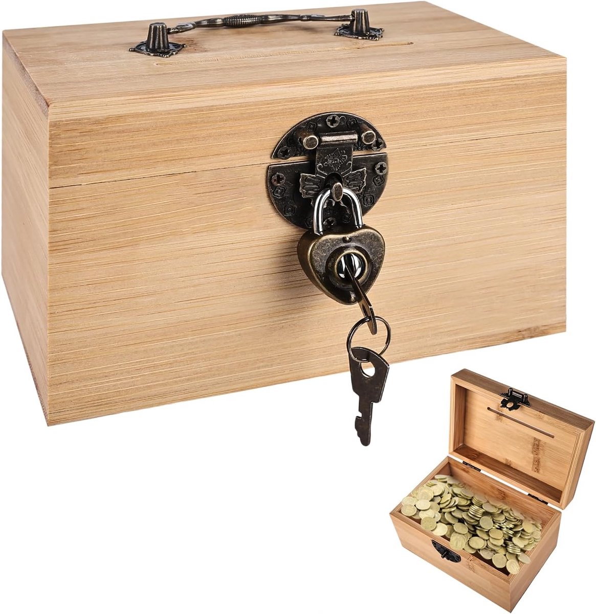 Houten schatkist - natuurlijke houten box - met sloten - ideaal voor juwelen en opslag - ShopVlot