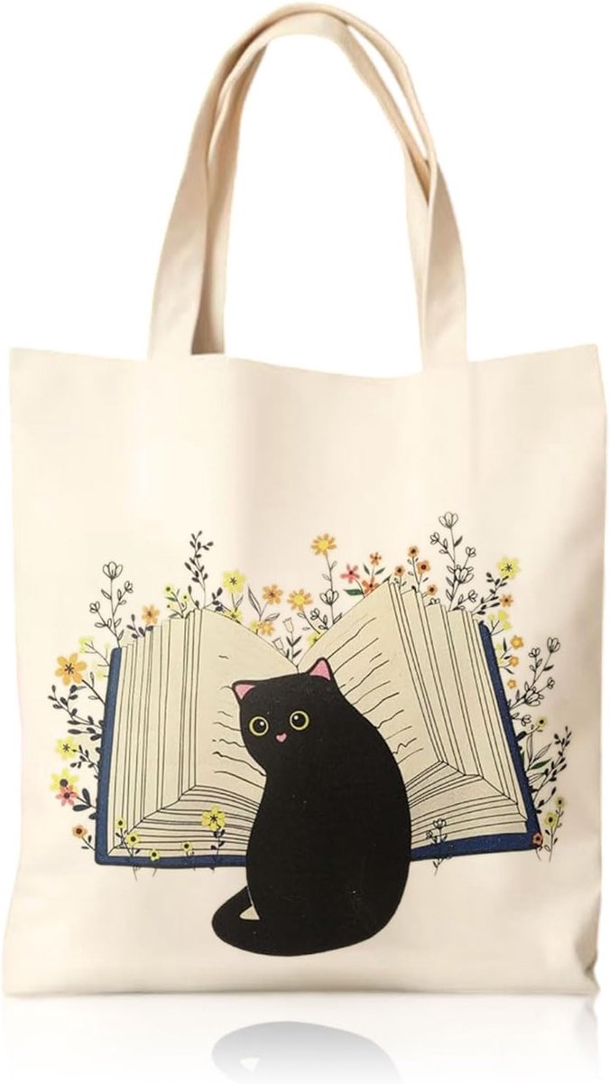 Canvas Tote Bag - Gevoerde tas - Kattenprint - Herbruikbare boodschappentas - ShopVlot