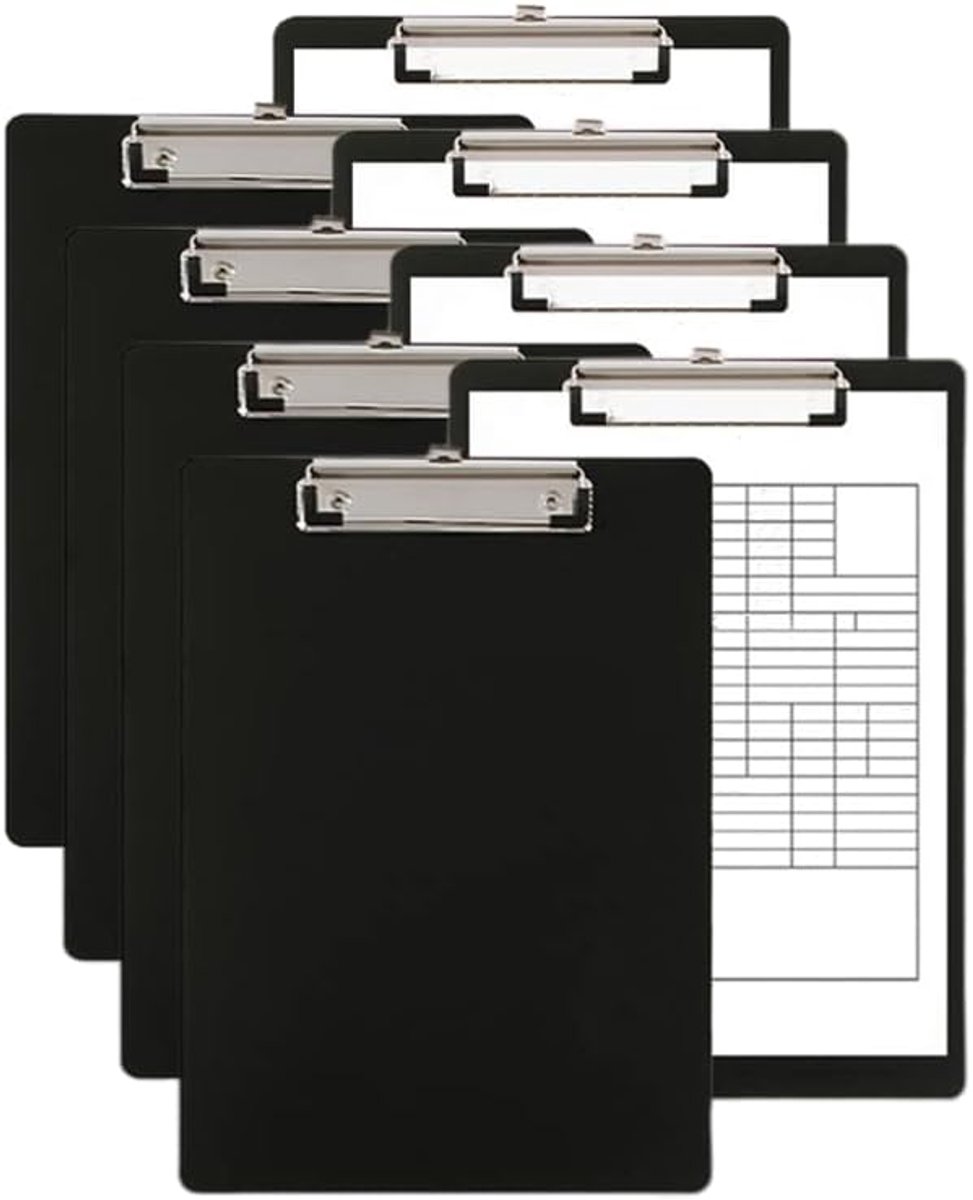 Clipboard zwart A4 - laag profiel clip - kunststof - ideaal voor school en kantoor - ShopVlot