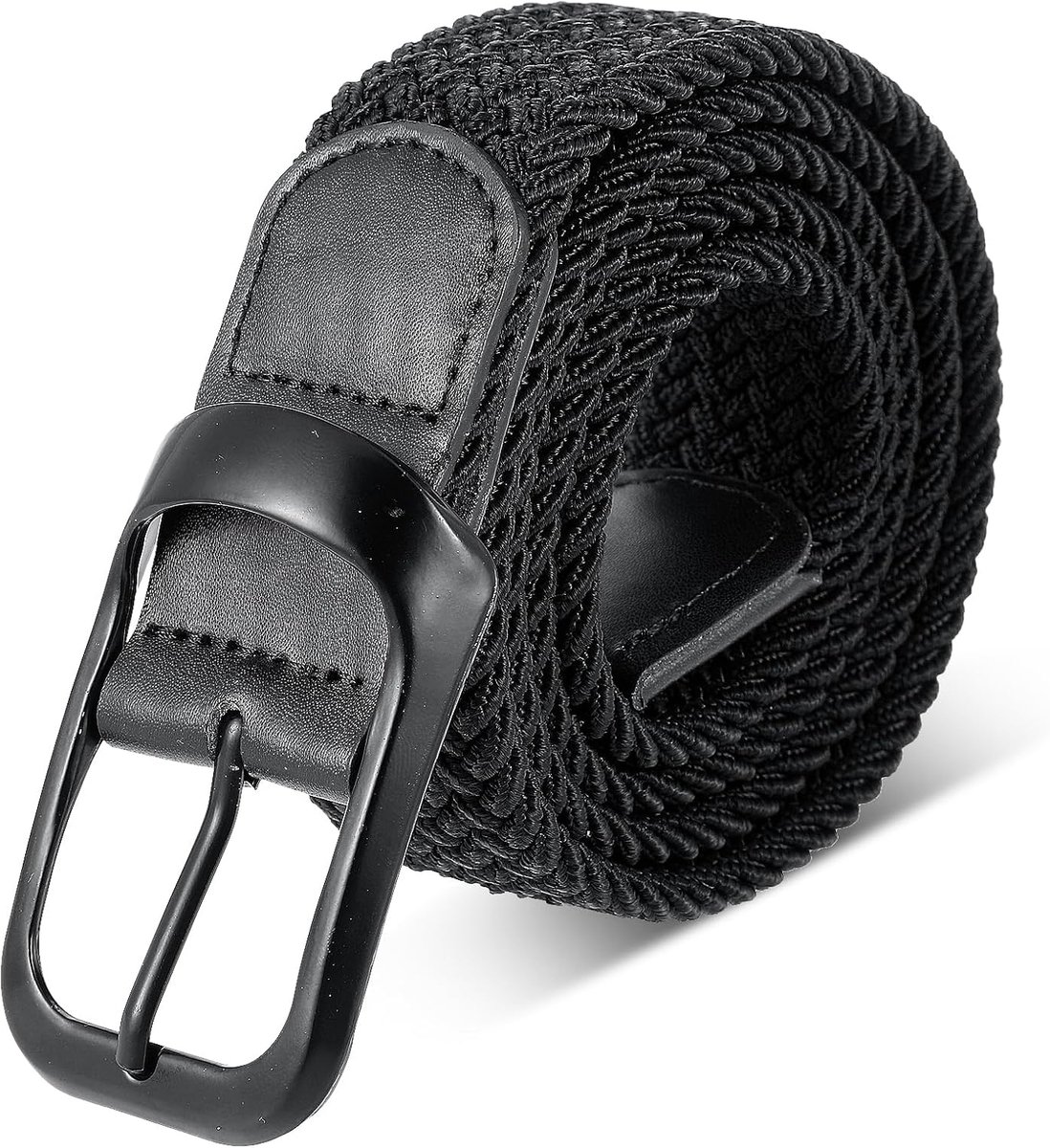 Elastische gevlochten riem 110cm - zwart - stof stretch - comfortabel voor dagelijks gebruik - ShopVlot