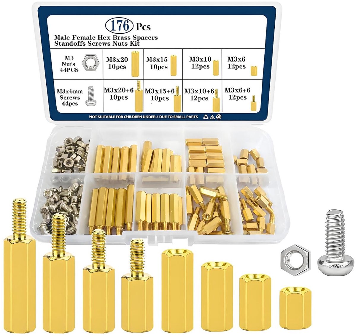 M3 Spacers 176pcs - Messing - Hex Schrauben en Moeren Set - Geschikt voor PCB en moederbord - ShopVlot