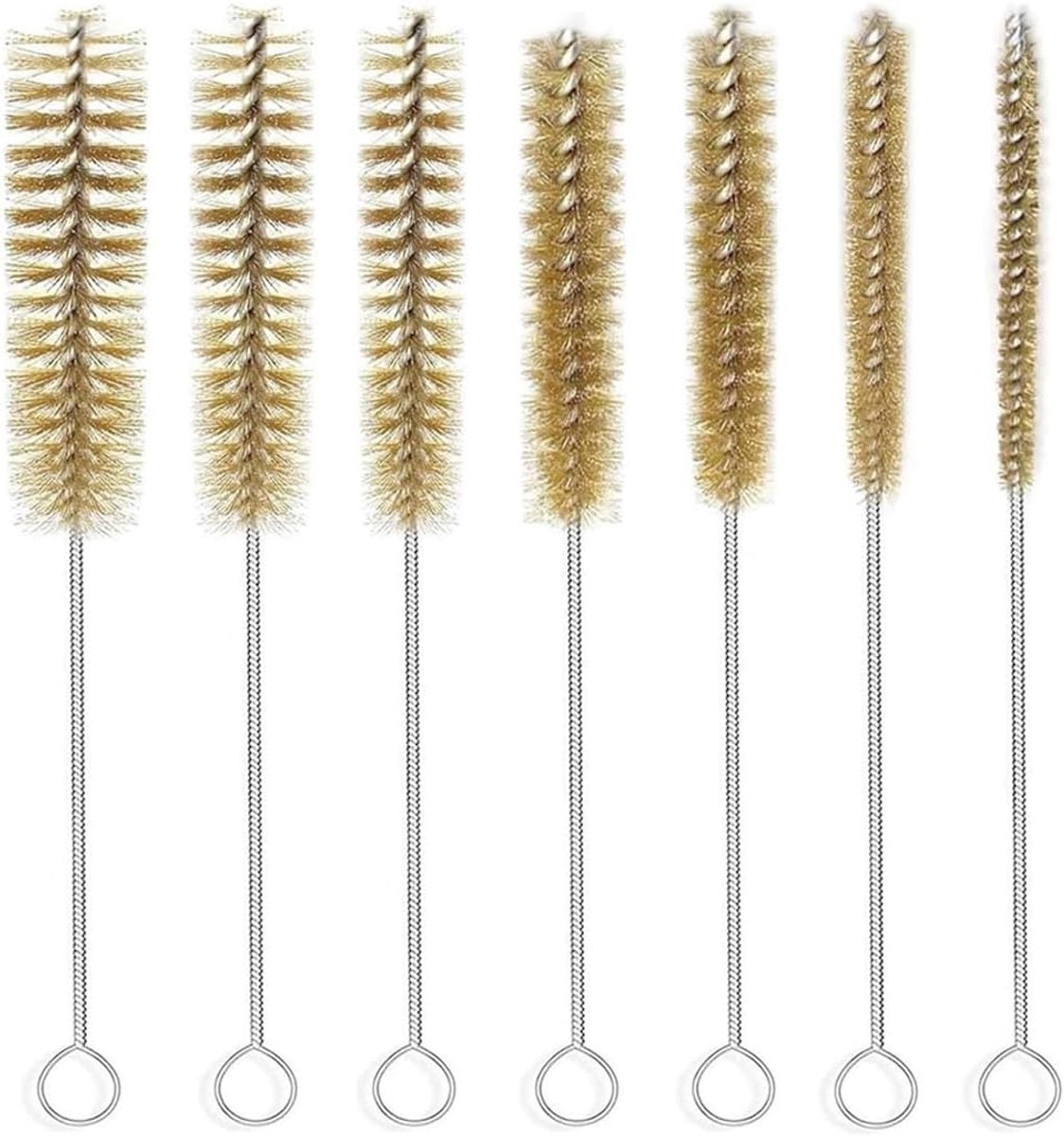 Messing buisborstel set 7 stuks - RVS handvatten - Diverse diameters 8mm tot 25mm - ShopVlot
