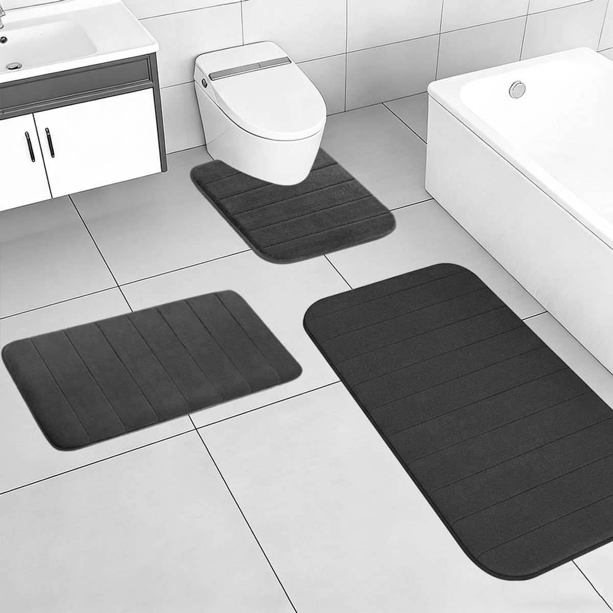 Badmatset 3-delig - traagschuim - microvezel - luxe comfort voor je badkamer - ShopVlot