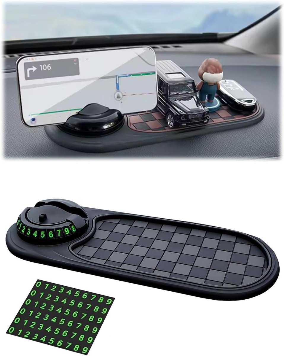 Autoantislipmat multifunctioneel - siliconen mat met telefoonhouder - tijdelijk parkeernummerpad - stevig en geurloos - ShopVlot