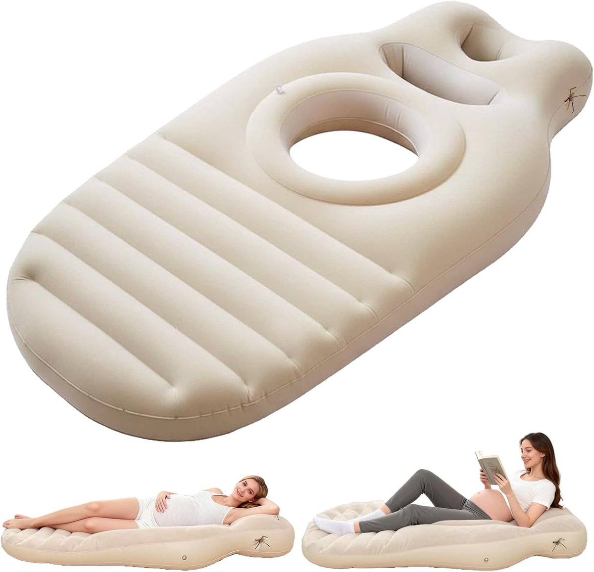 SnelShoppen - Opblaasbaar Zwangerschapskussen met Buikopening, Luchtmatras voor Zwangere Vrouwen om op de Buik te Liggen, Flock PVC, Ergonomisch Kusse