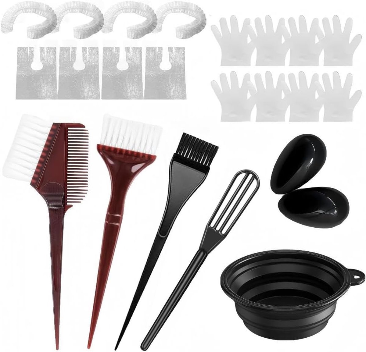 Haarverf set 22-delig - Kleurborstels en mengkom - Inclusief handschoenen en schort - Voor eenvoudig zelf verven - ShopVlot