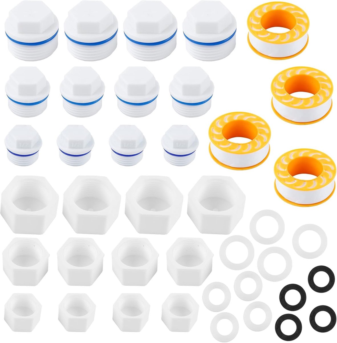 Waterpijp blindstop 24 stuks - 1 1/2 en 3/4 inch - hexagonaal kunststof - voor waterkranen en machines - ShopVlot