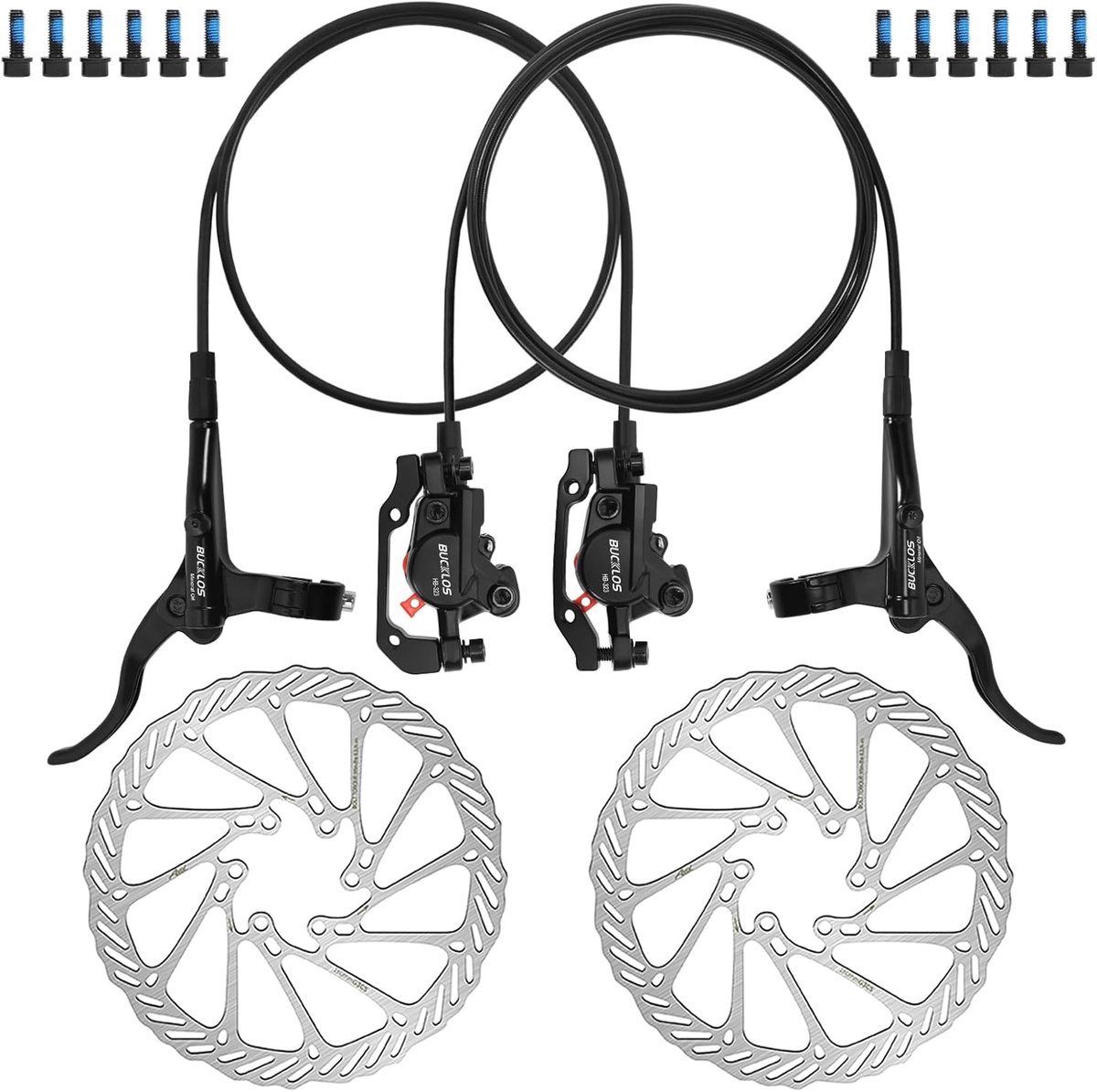 MTB hydraulische schijfremset 800mm vooraan, 1500mm achteraan - aluminium legering - 2-piston remklauwen - stil remmen - ShopVlot