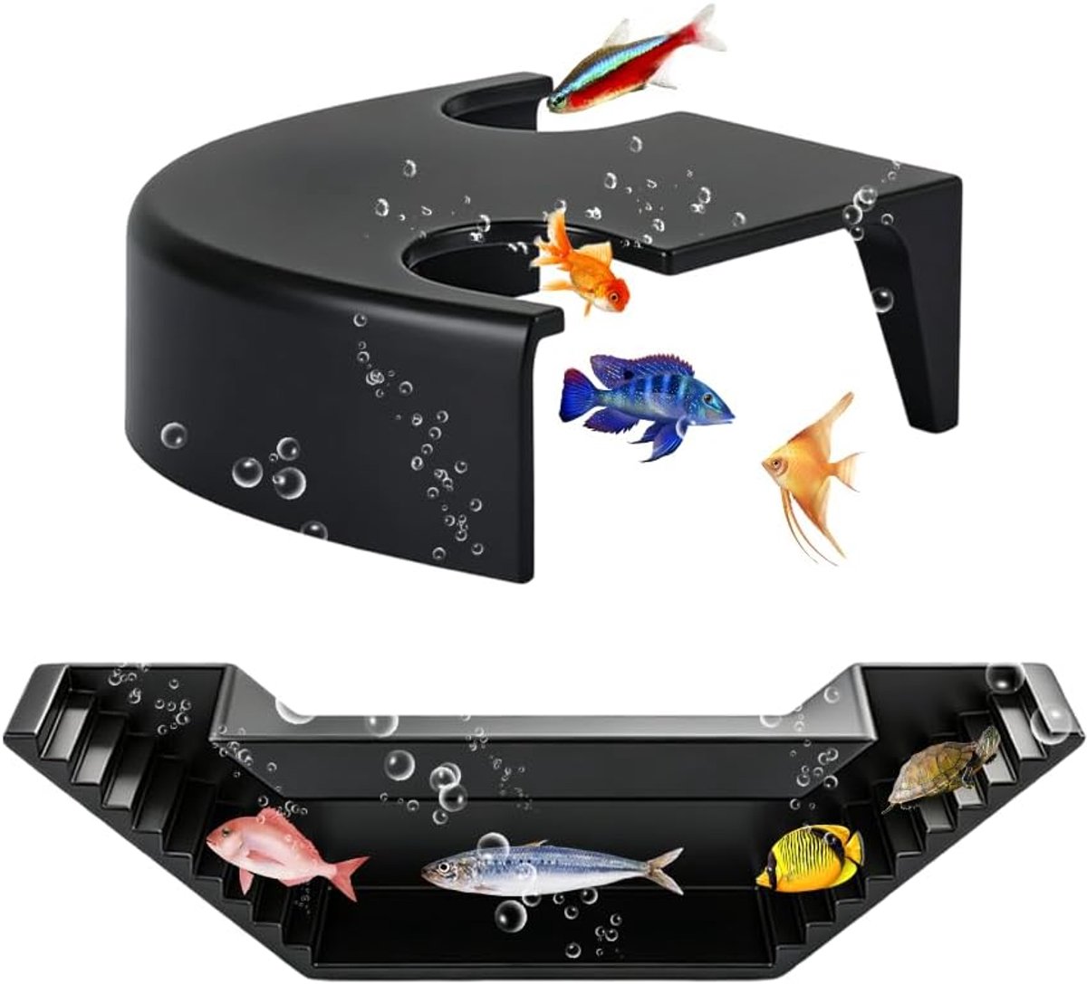 Aquarium tunnels set van 2 - natuurlijke schuilplaatsen - bionisch ontwerp - stimuleert zwemgedrag - ShopVlot