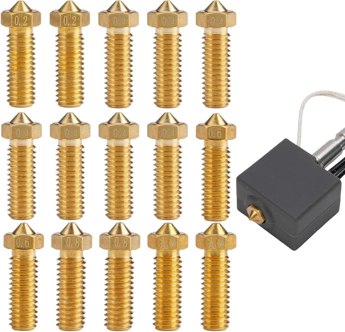 SnelShoppen - 15-Delige 3D Printer Nozzle Set - 7x 0.4mm Messing Spuitmonden + 2x 0.2mm, 0.6mm, 0.8mm, 1.0mm Messing Spuitmondjes - Voor Precisie en S