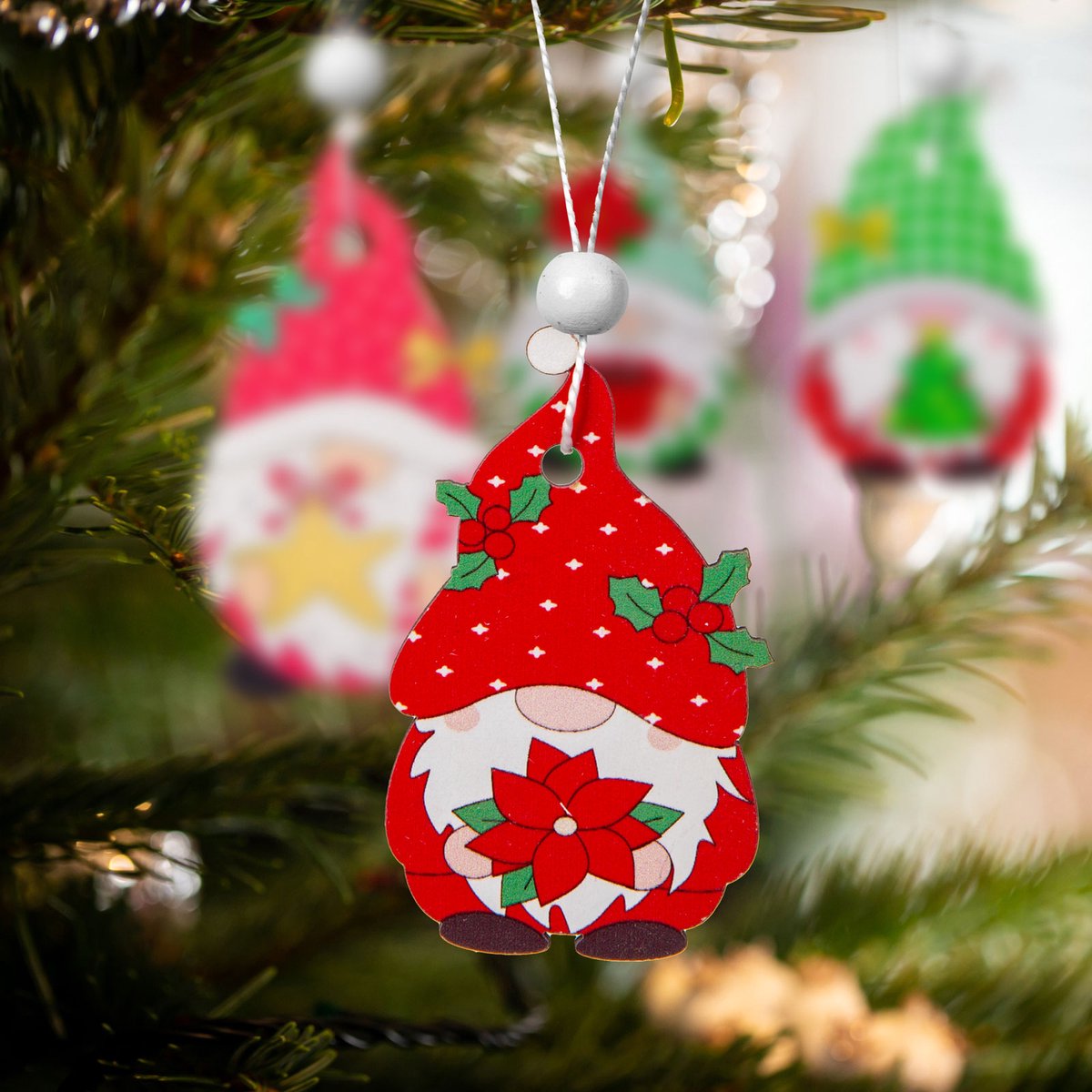 Kerstboomdecoratieset - hangend, houten elfjes - 4 soorten - 12 stuks / verpakking 1 Stuks [58565B]